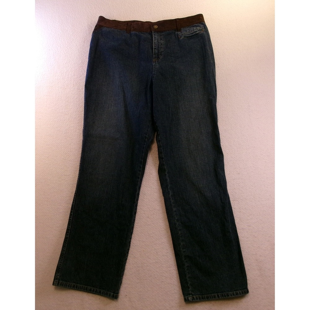 Lauren Ralph Lauren Womens 14W Jeans Blue Leather Trim Straight Leg Denim